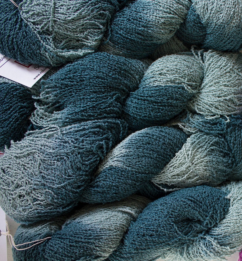 Aqua Tonal 300 yds. Fine Cotton Boucle Hand-dyed yarn