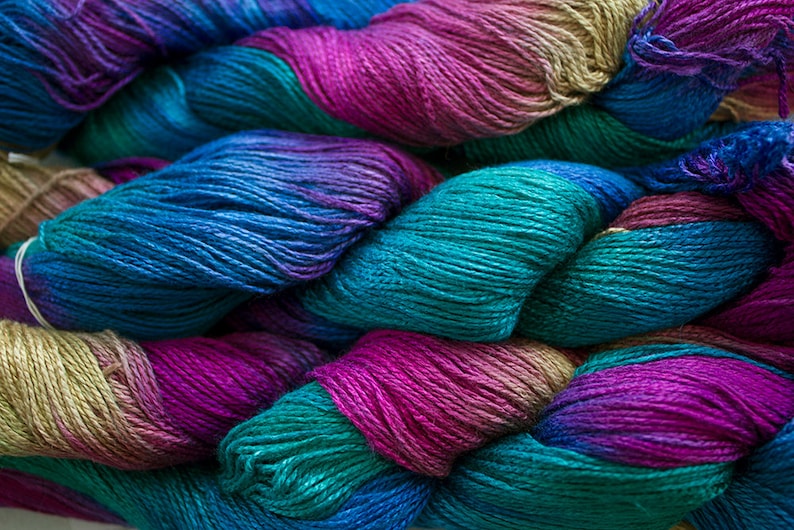 300yds Fine Bamboo Hand Painted yarn Aurora