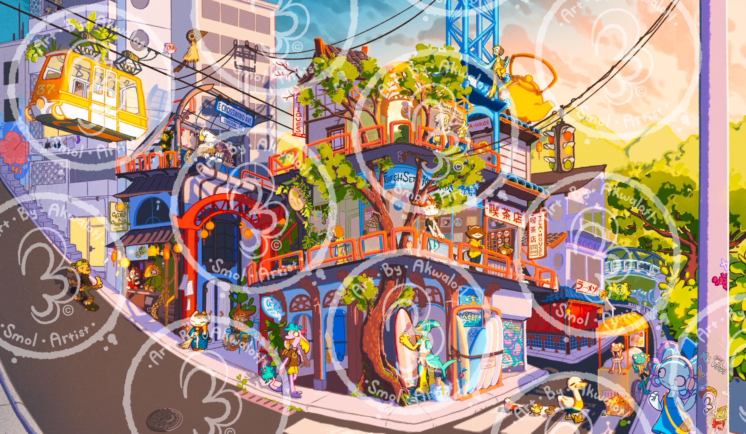 アートプリント -E Crosswind Ave- (夏のポスター、日本風、都市景観