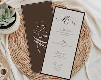 Wedding Menu: Espresso Brown Old Money Stationery Table Decor (Canva Editable, 4x9)