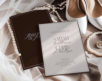 Espressobraune Hochzeitseinladung Altes Geld Klassische Hochzeitseinladung (Canva Editable, Custom)