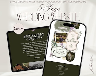 Olive Green Wedding Website: Lavender RSVP Form, Canva Editable (Instant Download)