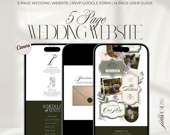 Olivgrüne Hochzeits-Website: Lavendel Antwort Form, Canva Editierbar (Instant Download)