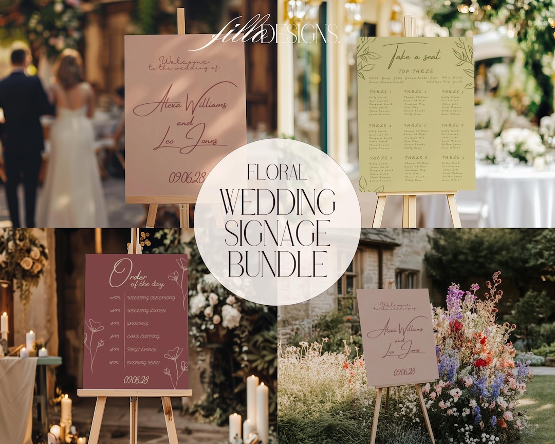 Nature Floral Wedding Signage Bundle: Welcome, Seating Plan, Schedule ...
