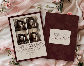 Burgunderrotes altes Geld, das sie gemacht hat: Einladung zur College-Abschlussfeier (Canva, bearbeitbare Vorlage)