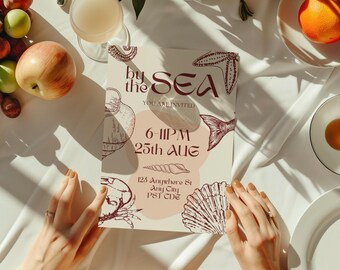 Dinner Party Invitation Template: Seaside Sea Food Beach Event Invite (Digital Download)