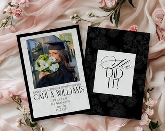 She Did It: College Graduation Party Invitation (Canva, Editable Template)