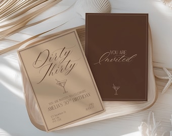 Dirty Thirty Geburtstagseinladung - elegantes braun espresso altes Geld Stil (digitaler Download)