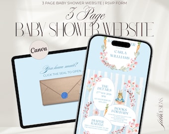 Peter Rabbit Baby Shower Website RSVP: Blue Boy Digital Invite (Canva Download)