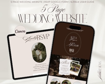 Espresso Brown Wedding Website: RSVP Form, Old Money Digital Invitation, Instant Download