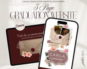 Burgundy Graduation Website Invitation Digital RSVP: Floral Burgundy Scrapbook Custom Editable Template (Instant Download)