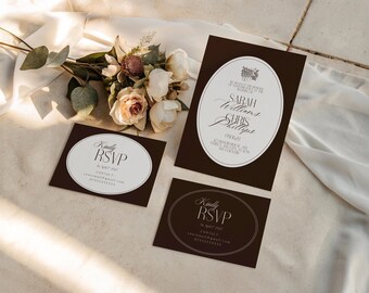 Luxus altes Geld Hochzeitseinladung: Espresso Braun Antwortkarte (Canva, Instant Download)