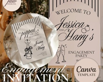 Verlobungsfeier Einladung & Poster Vorlage - Funky Pink Grüne Leinwand