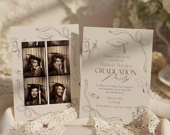 Cream Old Money She Did It: College Graduation Party Invitation (Canva, Editable Template)