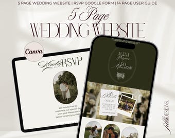 Olive Green Wedding Website: RSVP Form, Digital Invitation, Instant Download