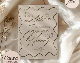 Verlobungsfeier-Einladung Handgeschriebene Hochzeit Canva Vorlage Einladungen Anpassbar Personalisiert Stationärer Kaffee Matcha Liebhaber