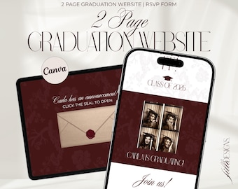 Burgundy Graduation Website Invitation: Old Money Style, Editable Template (Digital Download)
