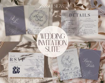 Chinoiserie Blumenhochzeitseinladungspaket: Bearbeitbare Canva-Vorlage