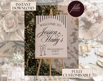 Verlobungsfeier Zeichen Poster 18x24 Hochzeit Canva Vorlage Einladungen Personalisierbar Stationär