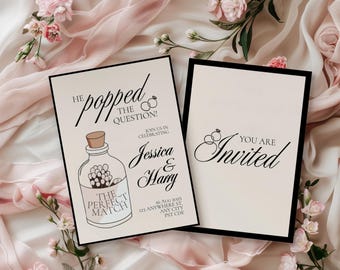 Verlobungsfeier Einladung Vorlage: Er knallte die Frage, bearbeitbare Canva Invite (5x7)