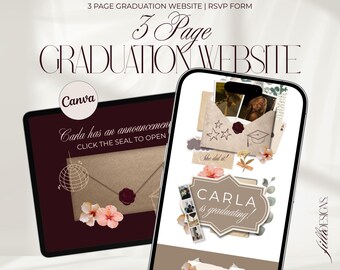 Espresso Brown Graduation Website Invitation Digital RSVP: Cream Scrapbook Custom Editable Template (Instant Download)