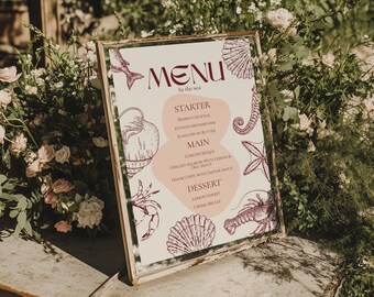 Seaside Dinner Party Menu Template: Sea Food Beach (5x7, Instant Download, Canva)