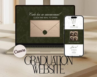 Olive Green Graduation Website Invitation: Old Money Style, Editable Template (Digital Download)