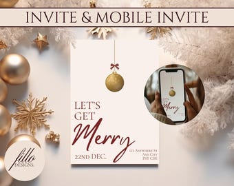 Weihnachtsfeier-Einladungsvorlage: Bearbeitbares Champagner-Design (Canva, 5x7, digitaler Download)