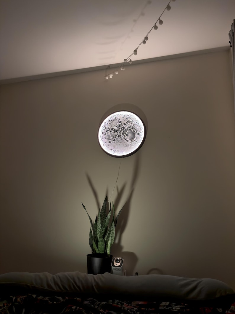 3D Printed Moon Wall Lamp - Highly Detailed Lunar Surface Art - Hand ...