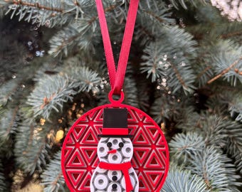 Adorno de muñeco de nieve impreso en 3D: decoración navideña ecológica de PLA biodegradable: bonito adorno para árbol de Navidad