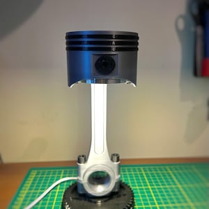 Custom 3D Printed Car Piston Desk Lamp with Rotating Head