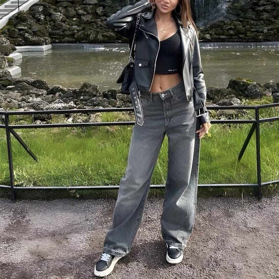 Vintage 90s Black Leather Moto Jacket: Cropped Boxy Biker Style - Etsy