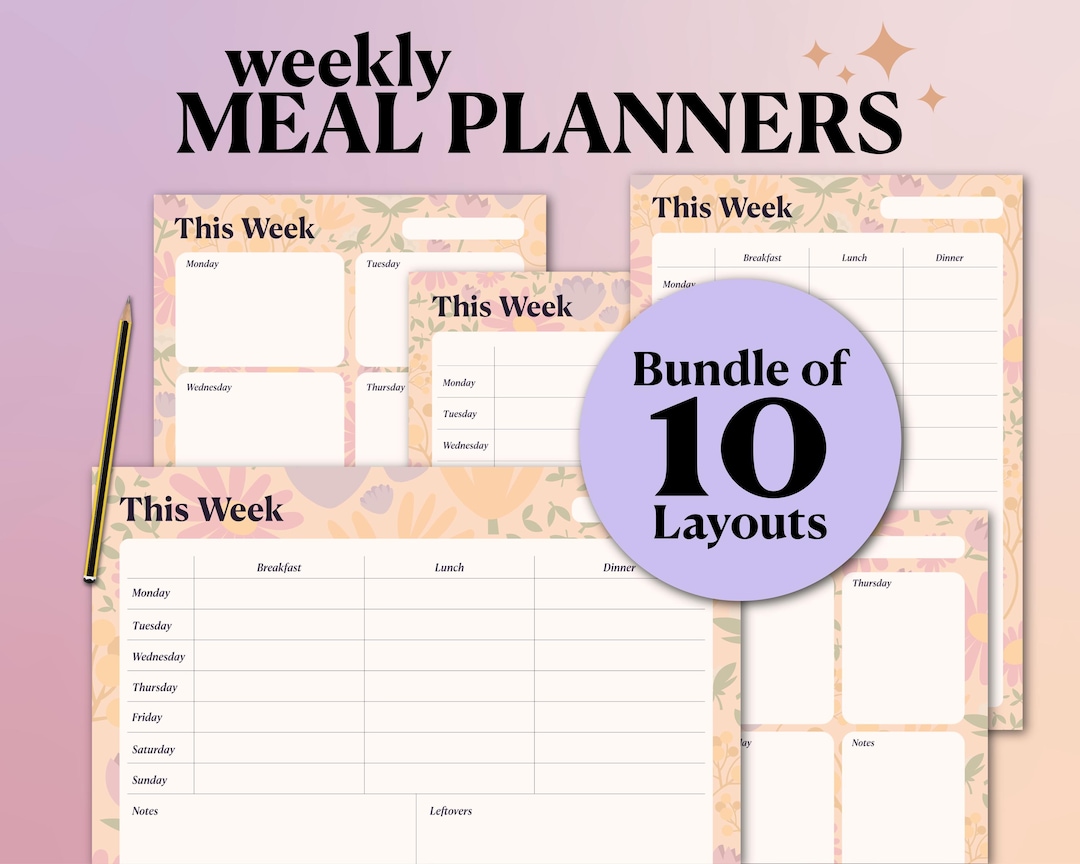 Weekly Meal Planner Printable Bundle | 10 Layouts + Shopping Lists
