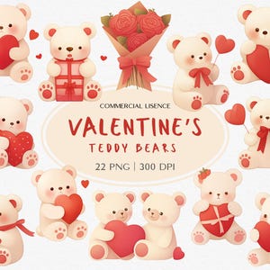 Valentine Teddy Bear Watercolor Clipart, Teddy Bear Valentine Cute Clipart, Valentine Graphics, Bear with Heart PNG, Cute Teddy Bear PNG