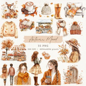 Clipart automne rustique, clipart aquarelle confortable, humeur d'automne ClipArt Bundle, clipart scrapbooking automne, automne confortable sur le thème PNG, usage Commercial