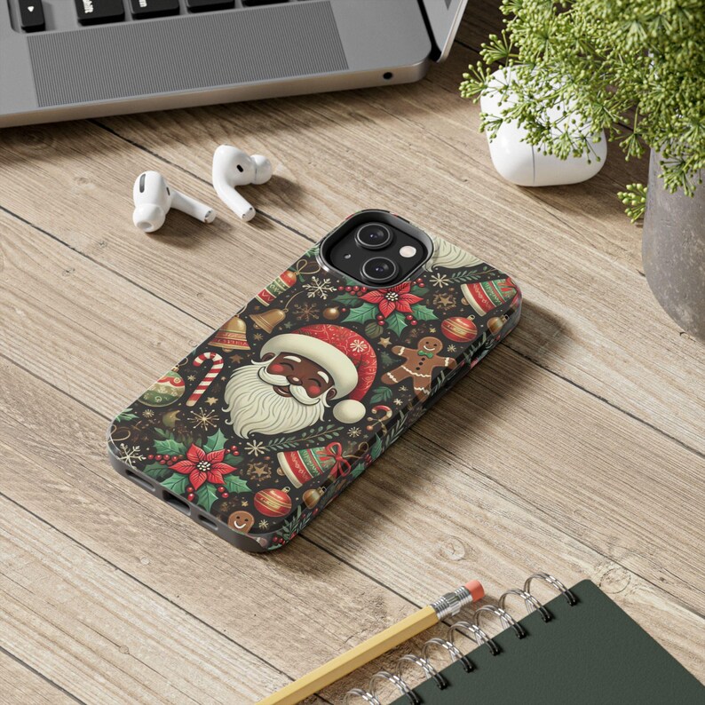 Christmas Phone Cases, Black Santa Phone Case, Joyful Holiday Decor, Festive Cell Phone Covers, Santa Claus Gift Ideas, Protective Phone image 6