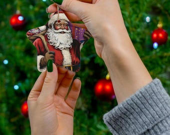 Santa Ornament, Christmas Decoration, Santa Claus Ornament, Holiday Decor, Black Santa, Tree Ornament