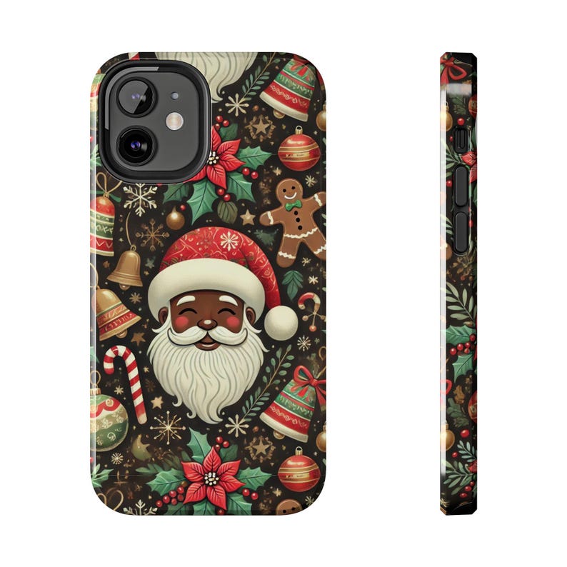 Christmas Phone Cases, Black Santa Phone Case, Joyful Holiday Decor, Festive Cell Phone Covers, Santa Claus Gift Ideas, Protective Phone image 3