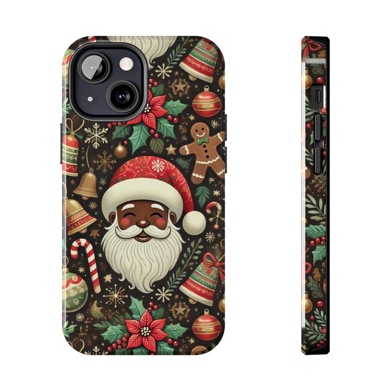 Christmas Phone Cases, Black Santa Phone Case, Joyful Holiday Decor, Festive Cell Phone Covers, Santa Claus Gift Ideas, Protective Phone image 4