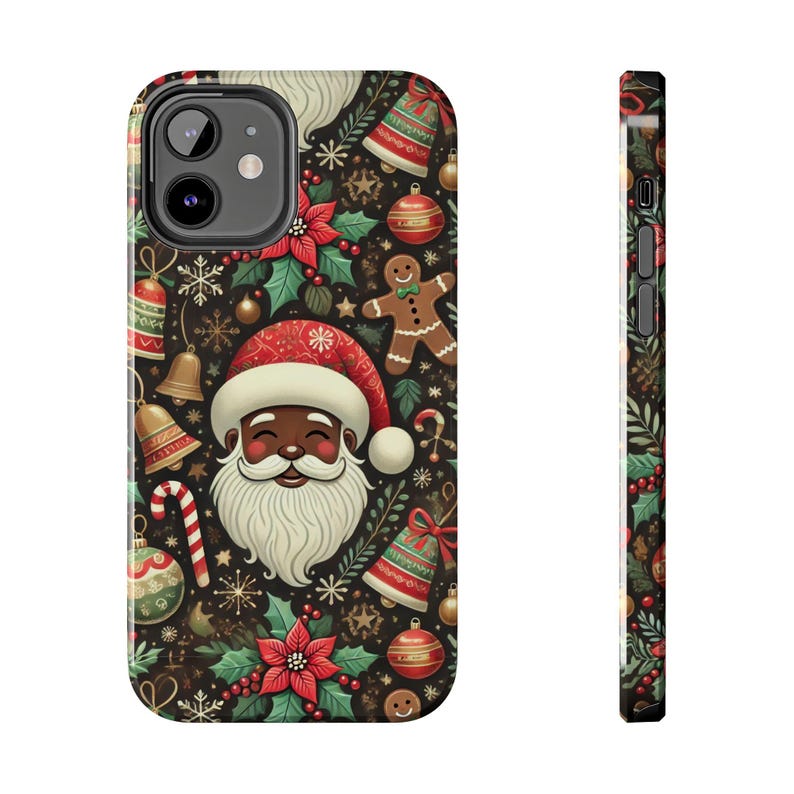Christmas Phone Cases, Black Santa Phone Case, Joyful Holiday Decor, Festive Cell Phone Covers, Santa Claus Gift Ideas, Protective Phone image 2