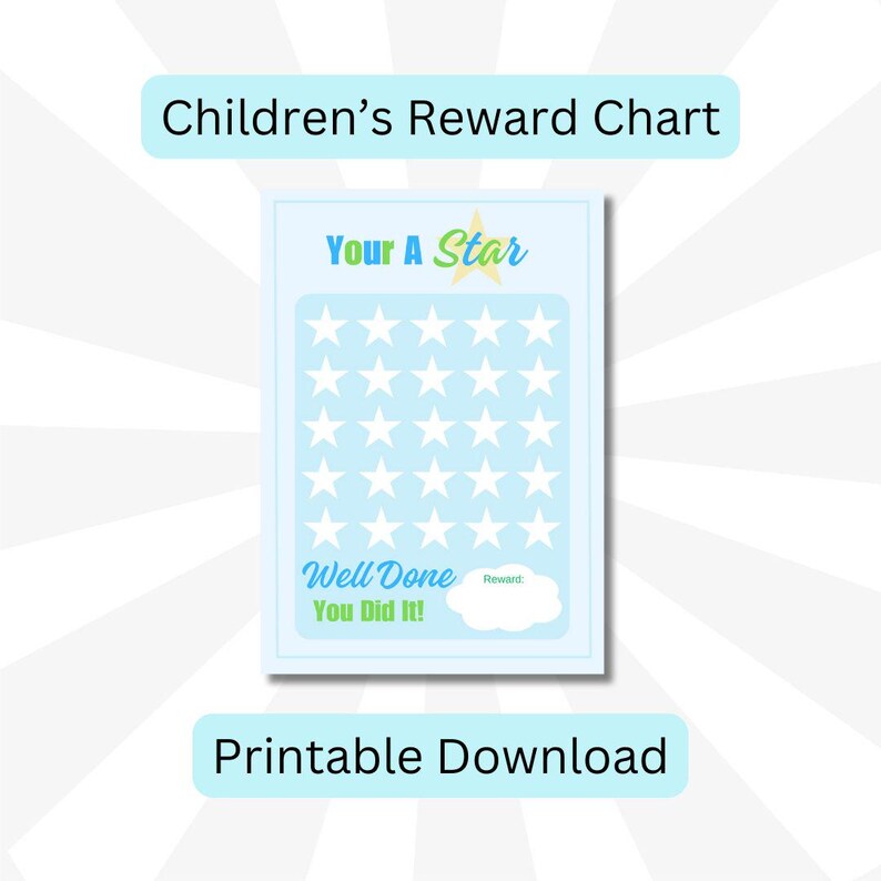 Childrens Reward Chart Printable Kids Behaviour Chart Motivational Star ...