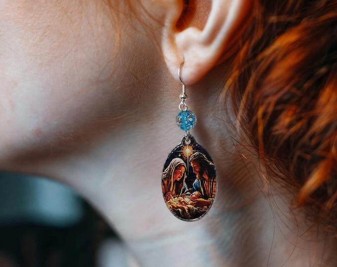 Featured listing image: Christmas nativity earrings with glow-in-the-dark accent bead