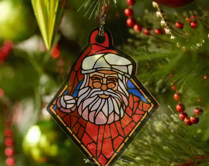 Featured listing image: Stained glass style Santa Claus ornament for Christmas tree or holiday decoration