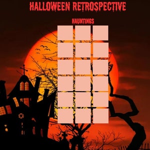 May include: A Halloween-themed retrospective planning board with three columns labelled "Treats", "Hauntings", and "Tricks". Each column has a grid of 10 blank squares for writing or drawing.