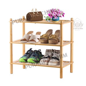 3 Tier Bamboo Shoe Rack | Shoe Shelves | Shoe Display Rack | Space Saving Free Standing for Entryway | Shoe Storage | Narrow Shoe Organizer