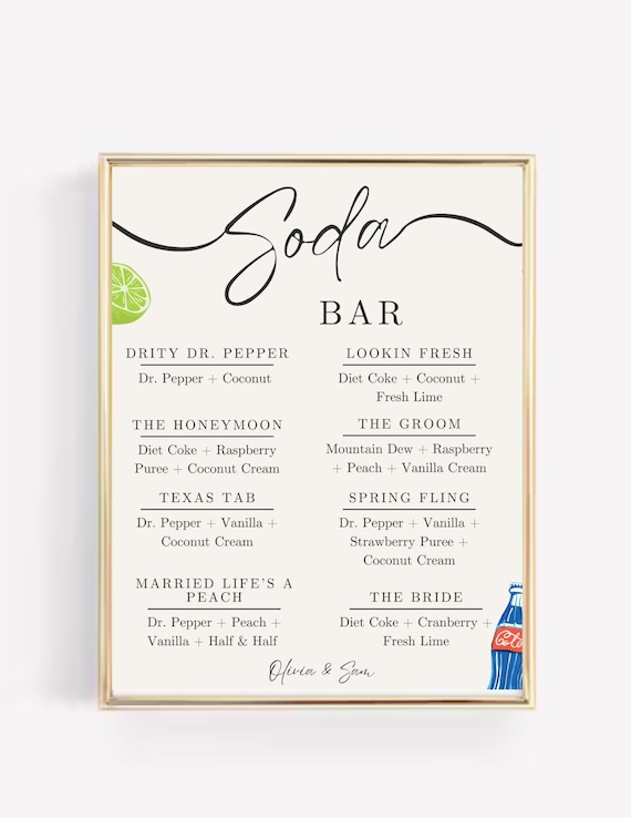Soda Bar Wedding Sign | Wedding Decor | Drink Bar | Editable Digital Template 4x6, 5x7, 8x10 and 18x24