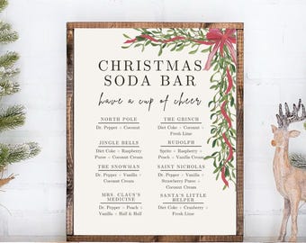 Christmas Soda Bar Sign |  Christmas Party Decor | Drink Bar | Editable Digital Template 4x6, 5x7, 8x10
