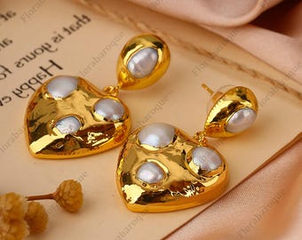 Boucles D'oreilles Plaqué Or 5 Microns Avec Perle Blanche - Paire - Neuf Dans Coffret Cadeau