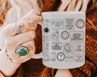 Vintage Twilight Coquette Stamp Ceramic Mug: Fall Bookish Merch for Rob Patterson, Edward Cullen and Bella Swan Fans & Gifts For Book Lovers