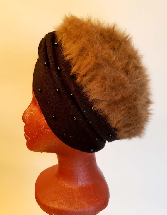 50s-60s Turban/Sultan Style Hat, Faux Fur, Joseph… - image 2